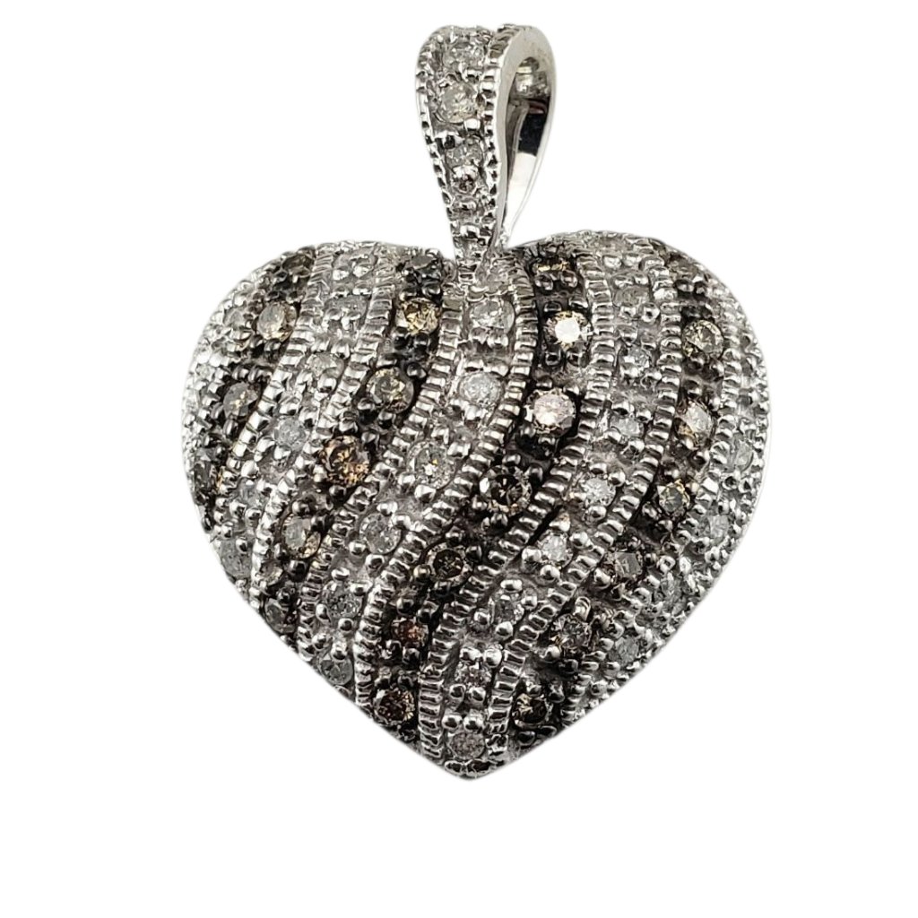 14k White Gold Champagne And White Diamond Heart Pendant #23131